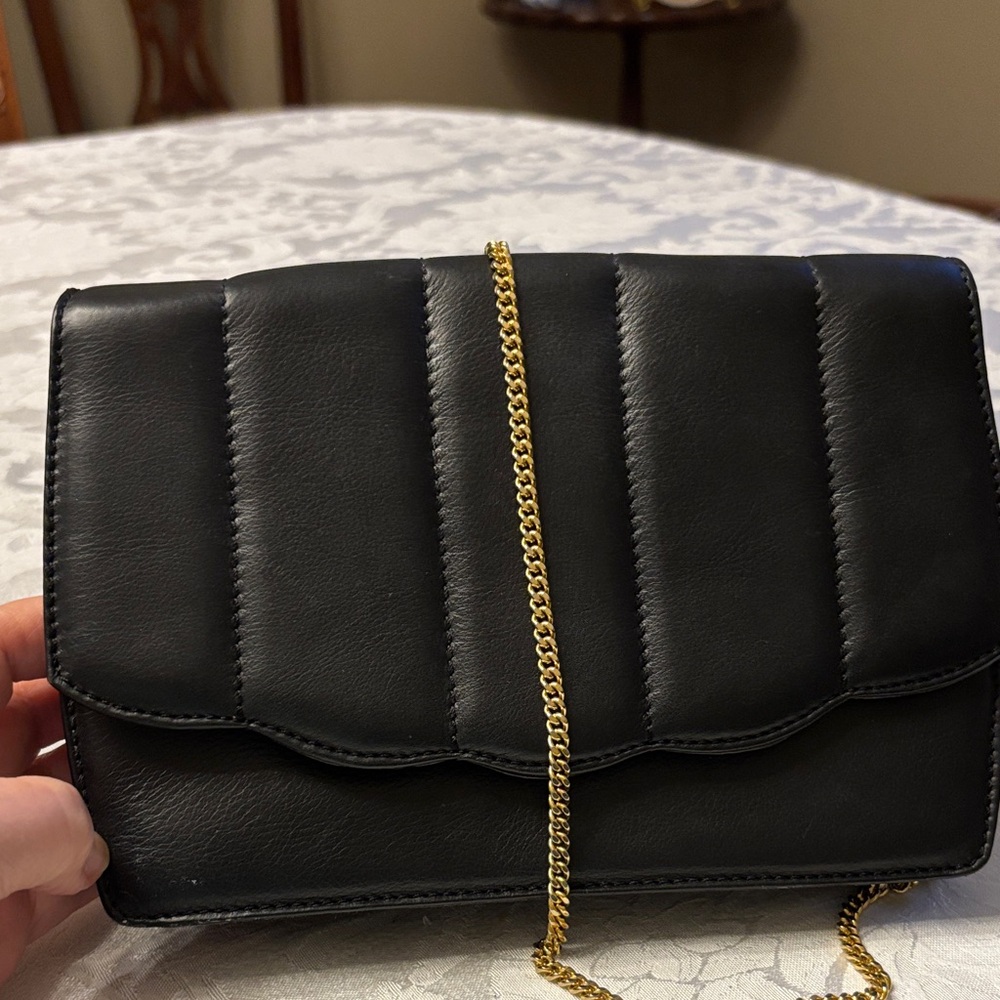 Ghibli quilted Vintage Black Crossbody Bag with Gold Chain Strap